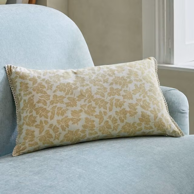 Laura Ashley Lady Fern Floral Boudoir Cushion, Ochre Yellow, W: 50 cm, H: 30 cm