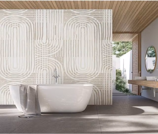 Origin Murals Grey Curved Line Texture Geometric Mid-Century Wall Mural