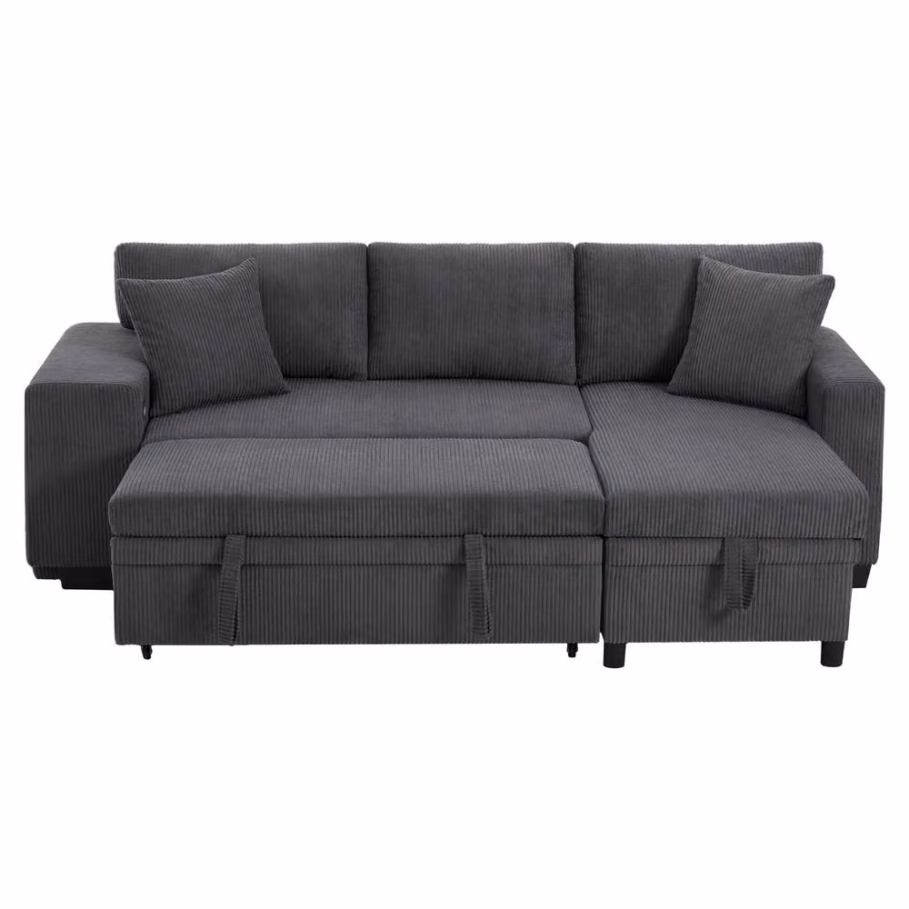 Merax Reversible L-Shaped Convertible Corner Sofa Bed with 2 Ottomans and USB Charging Ports, Grey, W/D/H: 225.5 x 127.0 x 83.0 cm – 5