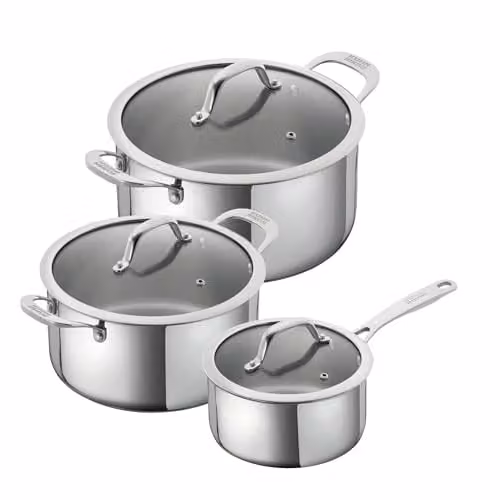 Kuhn Rikon 3-Piece Stainless Steel Cookware Set with Glass Lids in Silver – 1