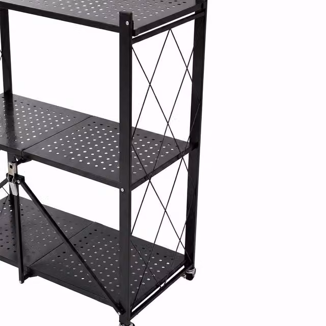 FORGEVIO Black 3-Tier Folding Metal Kitchen Storage Shelf