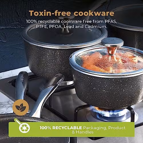 Tower Cerastone Pro 5 Piece Forged Aluminium Cookware Set with Non-Stick Ceramic Coating and Riveted Steel Handles, 18/20/22cm Saucepans and 20/24cm Frying Pans, Graphite/Anthracite, T900209 – 3