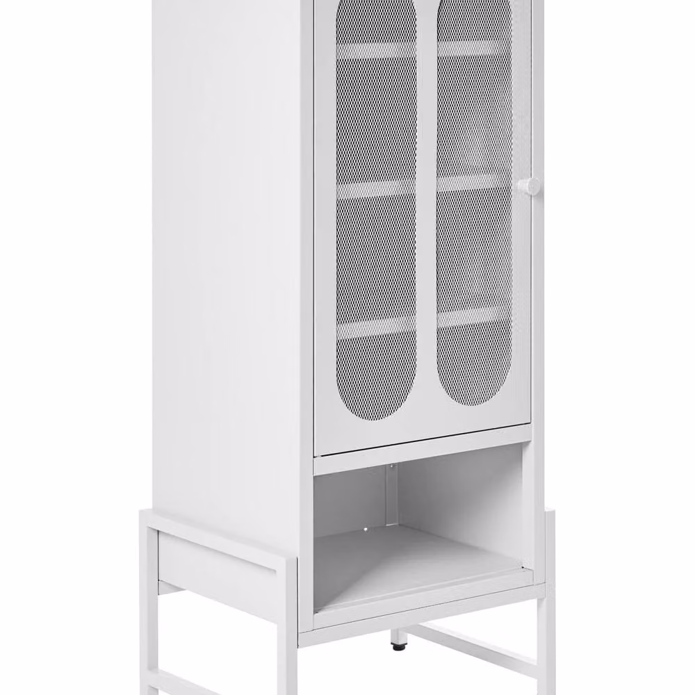 Wyld and Coco White Steel Sideboard with One Oval Perforated Door and Open Shelf – 2