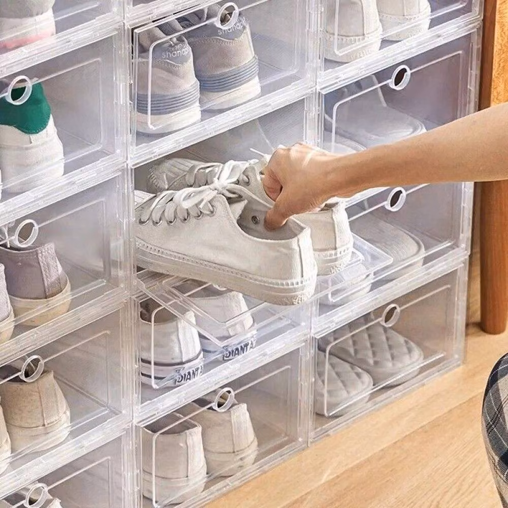 VOGREX 6-Piece Stackable Plastic Shoe Storage Organiser Drawers in Transparent – 4