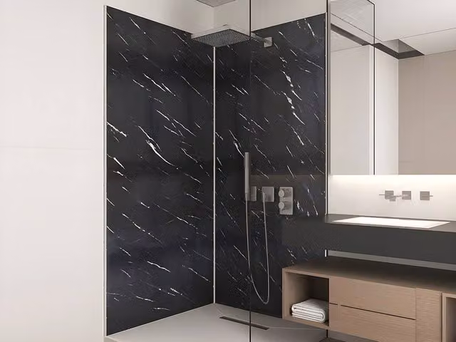 Vente-unique Set of 2 Black Aluminium Marble Effect Shower Panels with Profiles