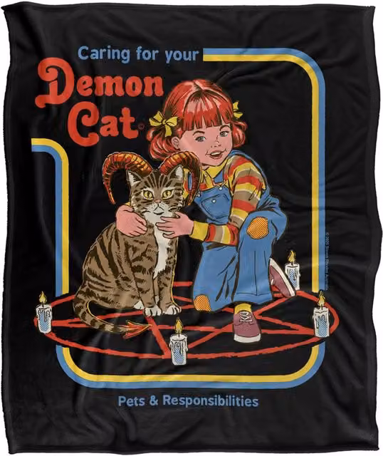 Steven Rhodes Caring For Your Demon Cat Super Soft Fleece Throw Blanket, Multicolour, W/D/H: 91 x 147 cm