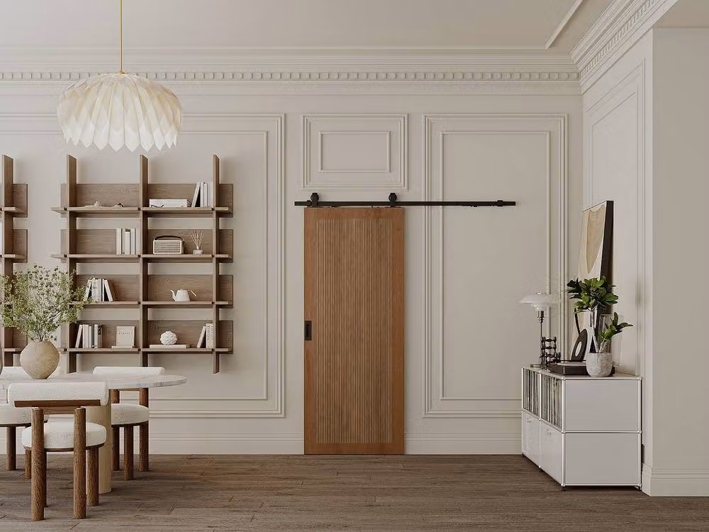 Vente-unique Modern Reversible Sliding Pocket Door in MDF and Walnut Wood Veneer, Brown and Black – 2