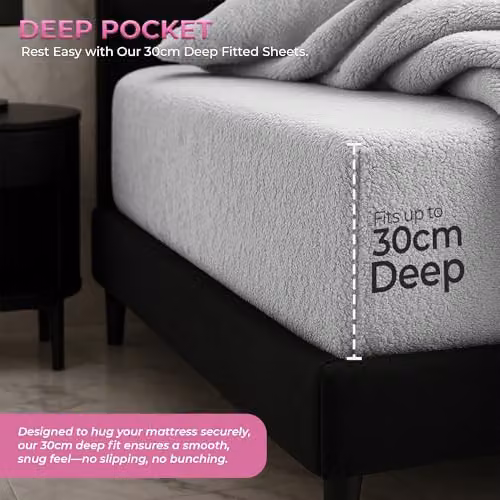 Home Sweet Home UK Extra Deep Teddy Fleece Fitted Sheet, White, W/D/H: 200 x 200 x 30 cm – 3