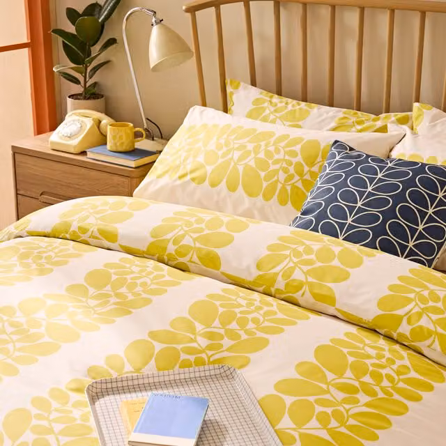Orla Kiely Sycamore Stripe Cotton Housewife Pillowcases, Set of 2, Anthracite, Yellow and Cream