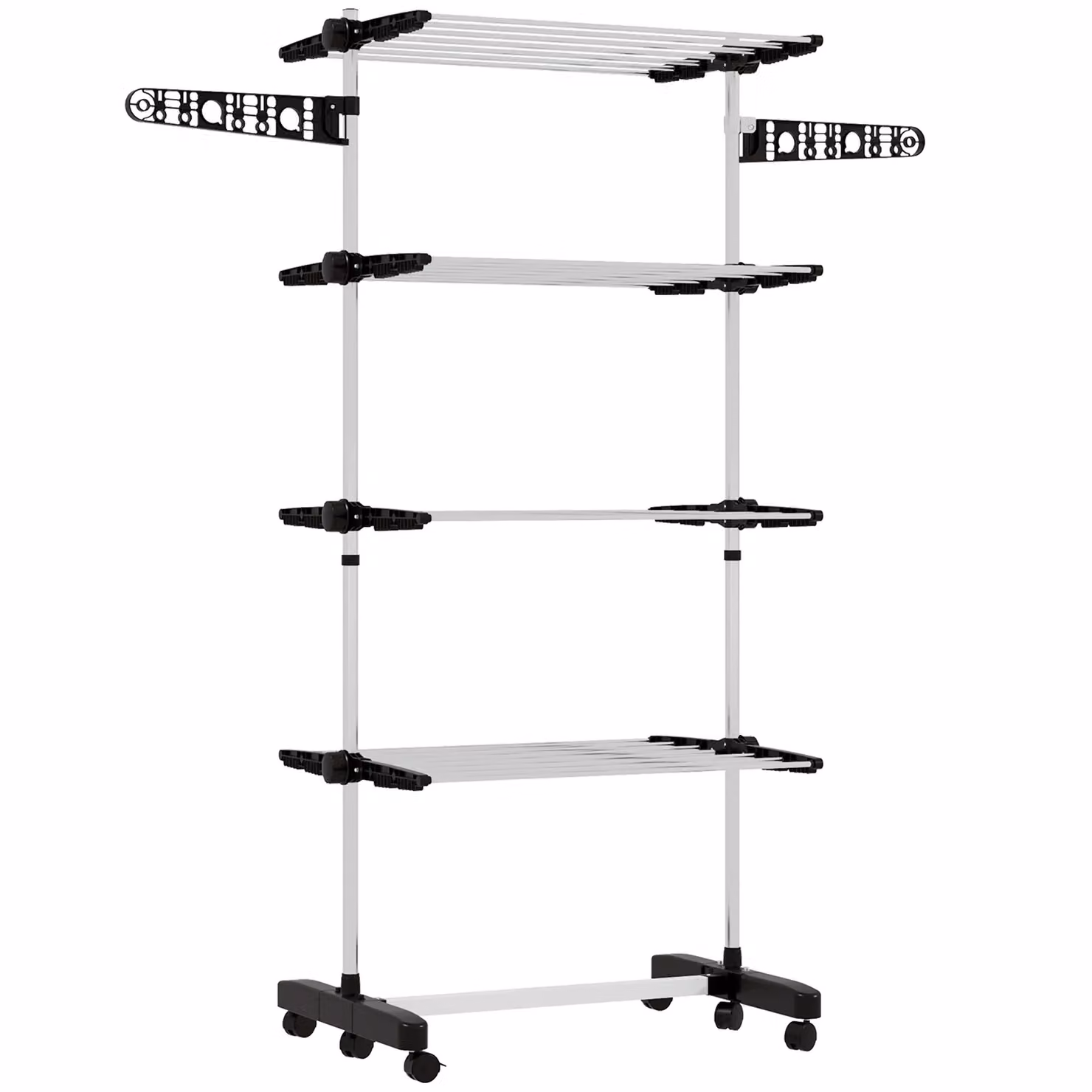 HOMCOM 4-Tier Large Stainless Steel Clothes Drying Rack with Wing Arms and Wheels, Black – 2