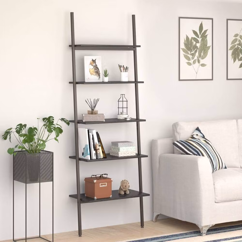 Berkfield Home 5-Tier Metal Leaning Ladder Shelf in Black, W: 64 cm, D: 34 cm, H: 185.5 cm – 2