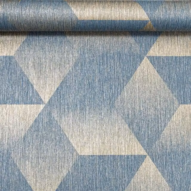 Rasch Geometric 3D Effect Abstract Modern Wallpaper in Gold, Blue and Grey