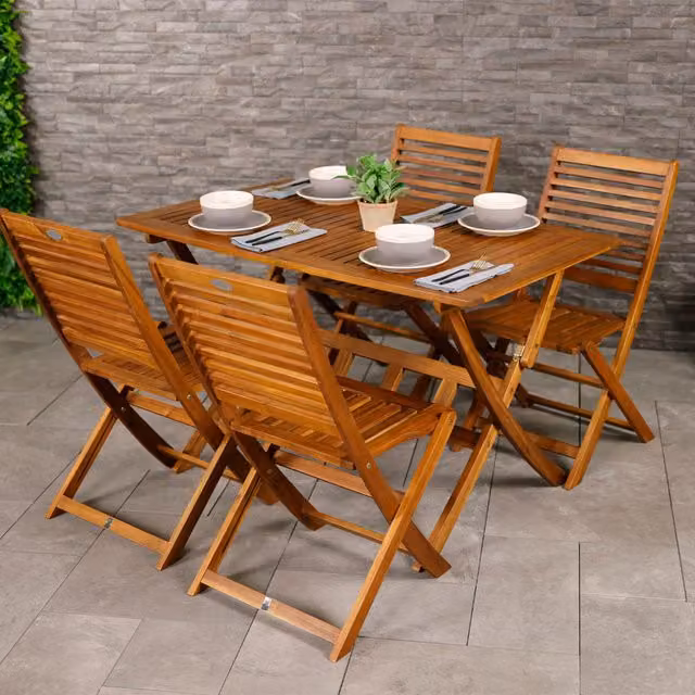 Charles Bentley 5 Piece Acacia Hardwood Garden Furniture Set in Natural Brown