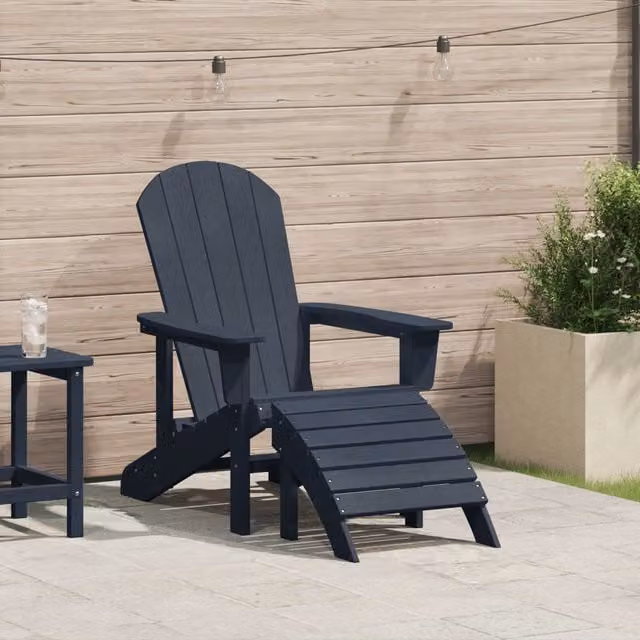 Berkfield Home Adirondack Chair with Footrest in Navy Blue HDPE – 1
