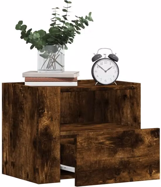 Berkfield Home Wall-mounted Bedside Cabinets, 2 Pack, Smoked Oak Brown, W: 45 cm, D: 30 cm, H: 35 cm – 1