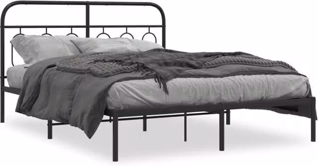Berkfield Home Metal Bed Frame with Headboard, Black, W/D/H: 140 x 200 cm – 1