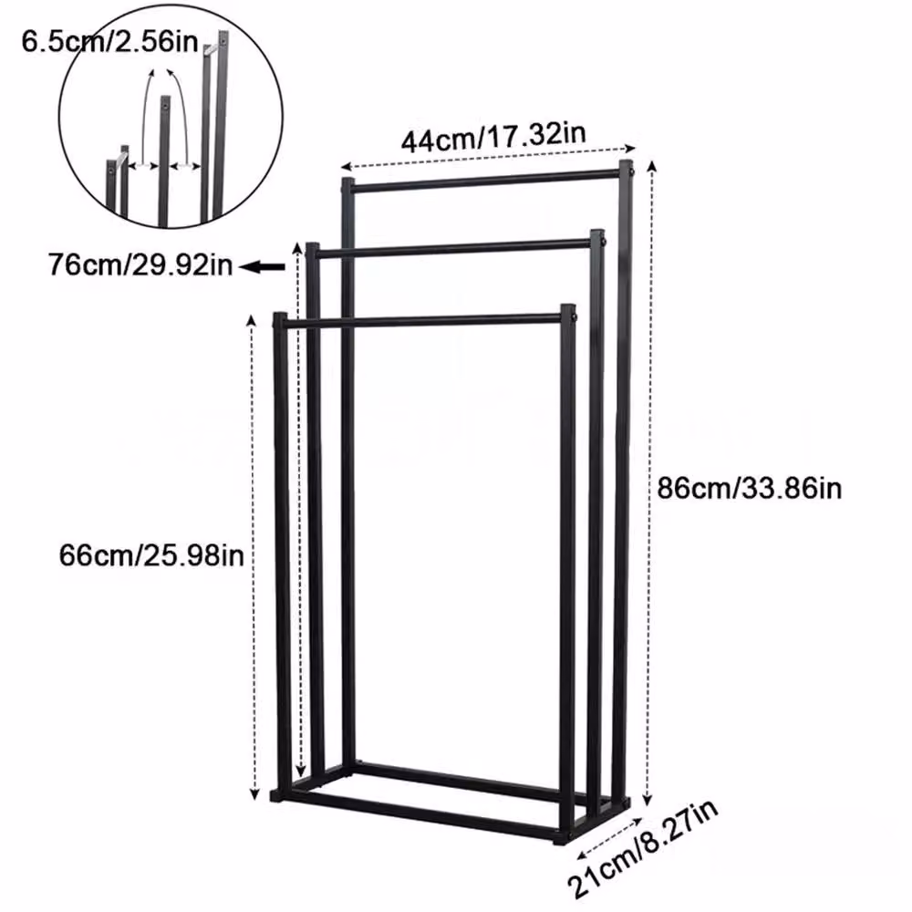 EONLION Freestanding Metal Bathroom Drying Rail Rack Storage Stand in Black – 2
