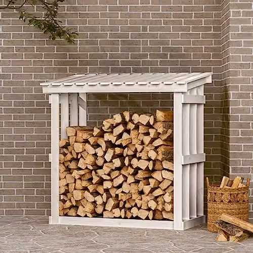 vidaXL White Solid Pine Wood Freestanding Firewood Rack, W/D/H: 108 x 64.5 x 109 cm – 2