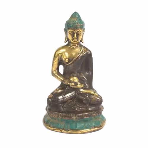 The Spice Cellar Vintage Style Gold Metal Seated Buddha Tabletop Ornament, Height: 11 cm