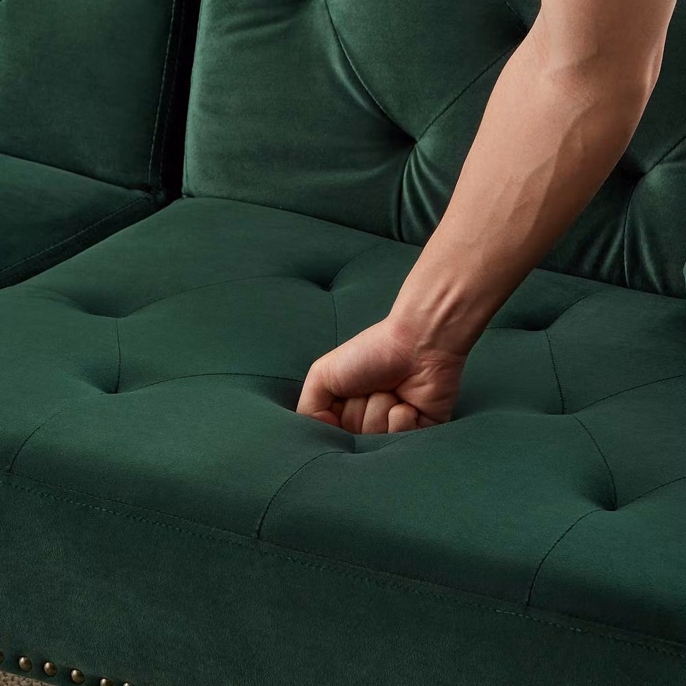 Merax Two Seater Green Velvet Sofa Bed with Adjustable Headrest and Scatter Cushions, W/D/H: 177 x 74 x 71 cm – 8