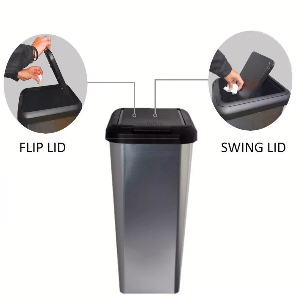 FLAVORA Silver Touch and Lift Rectangular Kitchen Bin with Fingerprint Proof Finish – 4