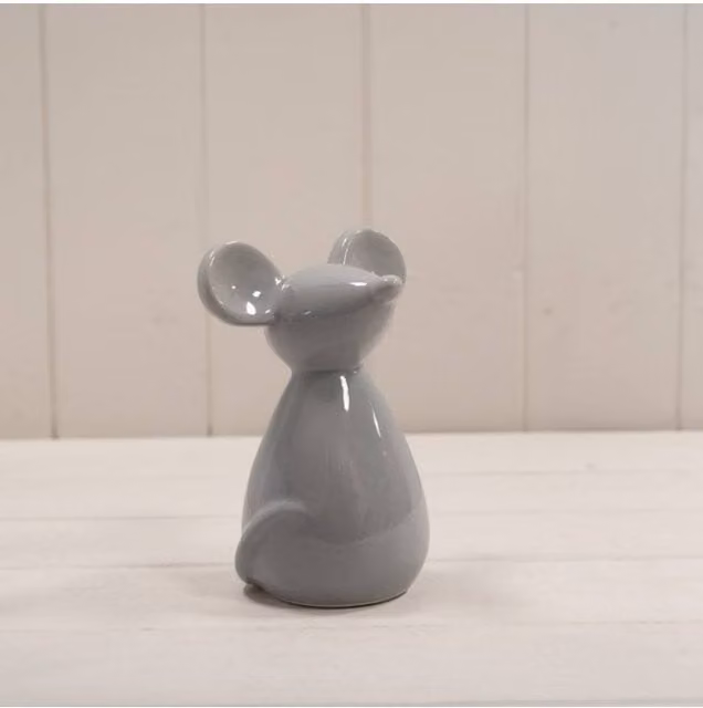 KDMD Rustic Medium Grey Ceramic Mouse Figurine