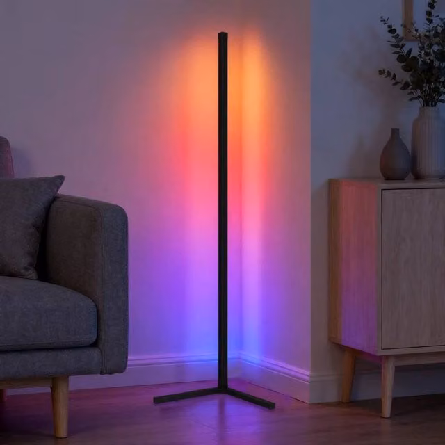 FLAVORA 65 inch Tall RGB LED Corner Floor Lamp in Black with Dimmable Multicolour Mood Lighting