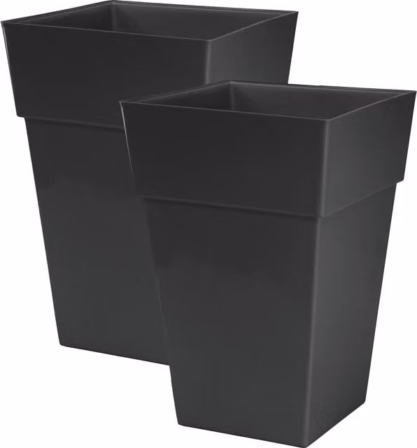 Simpa Moda Milano 28L Gloss Plastic Planters, Set of 2, Black, H 46 x W 31 x D 31 cm