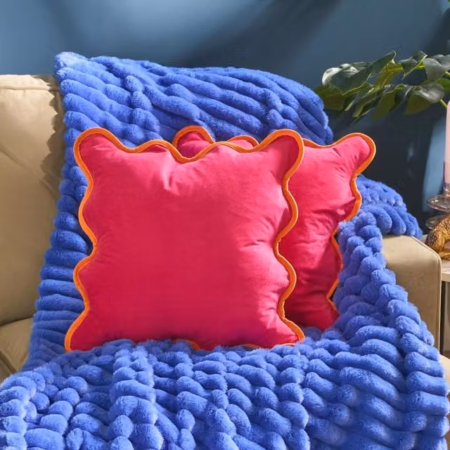 OHS Matte Velvet Scallop Edge Cushion Covers in Pink and Orange, Pack of 4, 45 cm