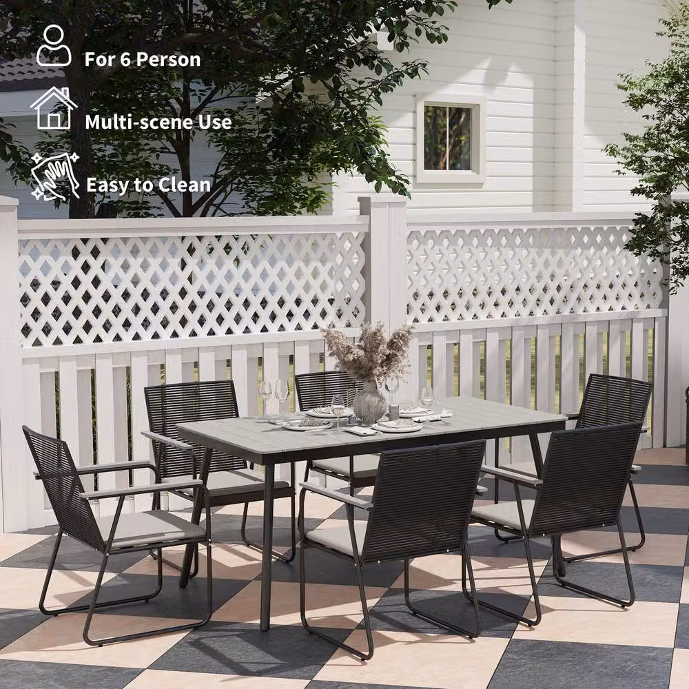STILVORA 6-Seater Modern Outdoor Dining Set with Cushions in Grey – 2