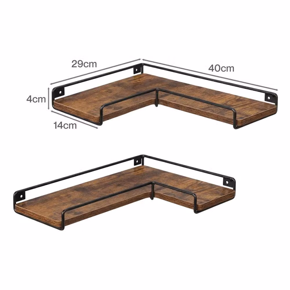Nordara 2-Piece Brown Wood L-Shaped Floating Corner Wall Mounted Shelves, Width: 120 cm – 2