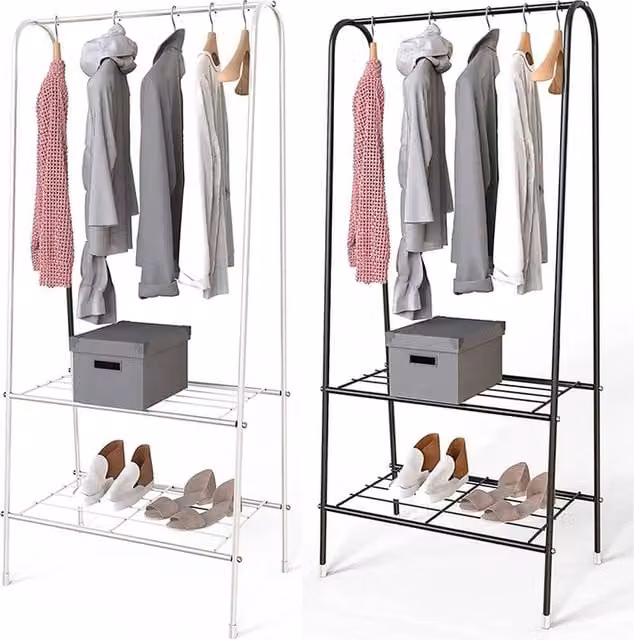 FORGEVIO Metal Clothes Hanging Display Rack with Storage Shelf in Multicolour