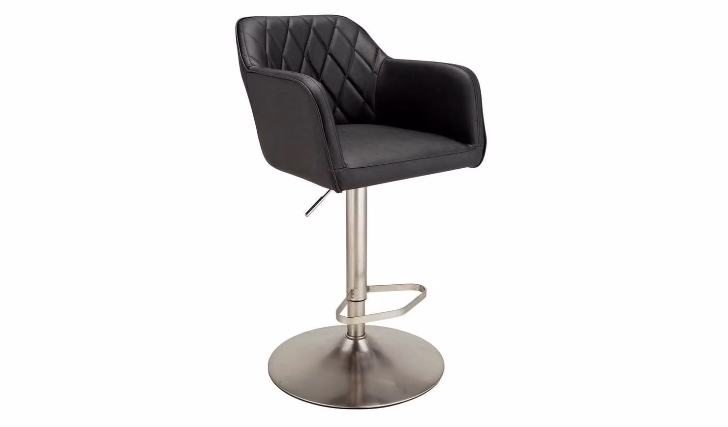 Ellington Quilted Faux Leather Bar Stool in Black with Modern Geometric Design and Metal Base