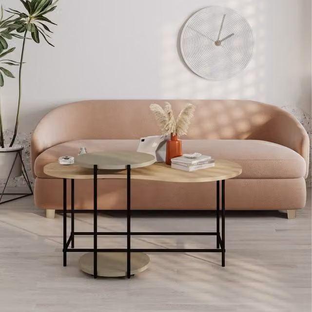 Decortie Cuddle Modern Nesting Coffee Table in Oak and Ash Green