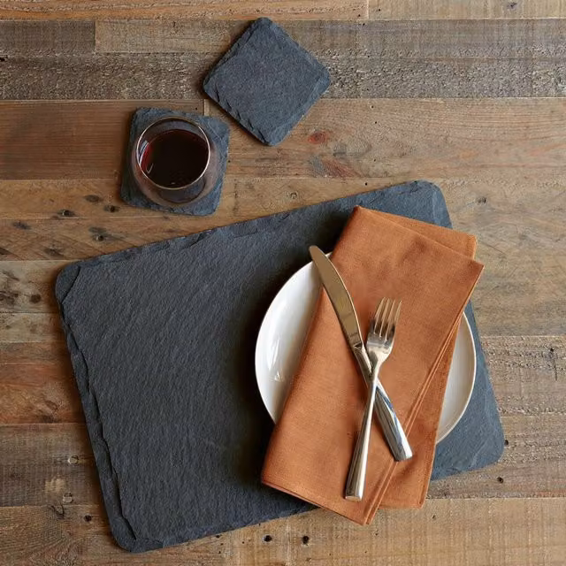 Van Gogh Rustic Slate Placemat and Coaster Set in Grey
