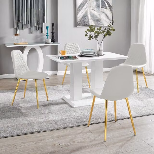 FurnitureboxUK Imperia 4 Modern White High Gloss Rectangular Dining Table and 4 Corona Gold Chairs Set