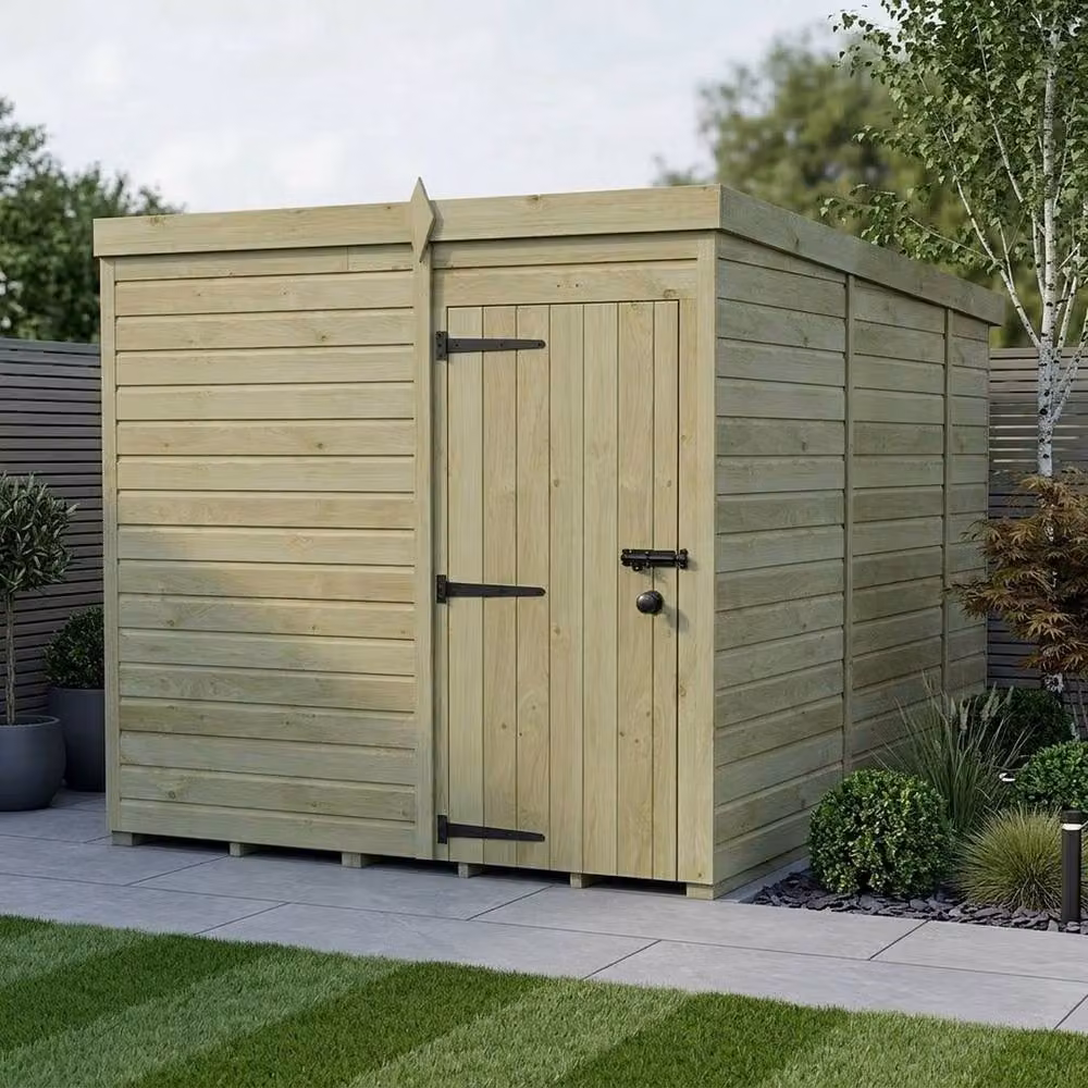 Buttercup Farm Pent Garden Shed in Brown Timber with Single Door and No Windows, W/D/H: 304.8 x 213.0 x 210.0 cm – 2