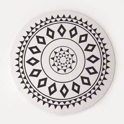 HOMESCAPES Lia Handwoven Mandala Round Area Rug, Black and White, 100% Cotton, Diameter: 120 cm – 2