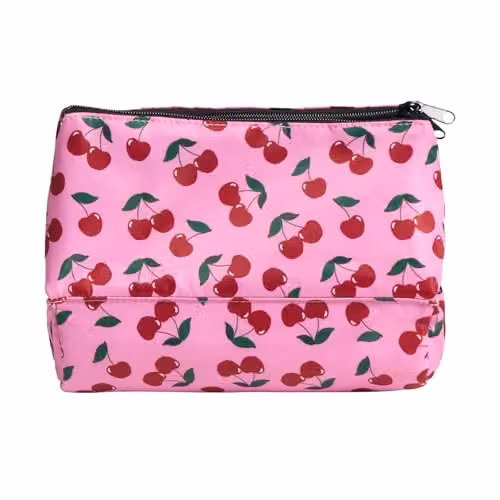 OHS Cherry Print Travel Toiletry Bag and Makeup Organiser in Pink – 1