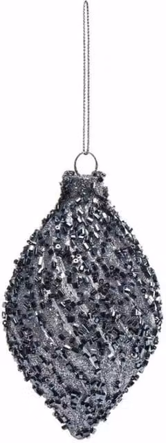 KDMD Midnight Blue and Grey Sequin Teardrop Glass Christmas Bauble 2 Pack, Diameter: 12 cm