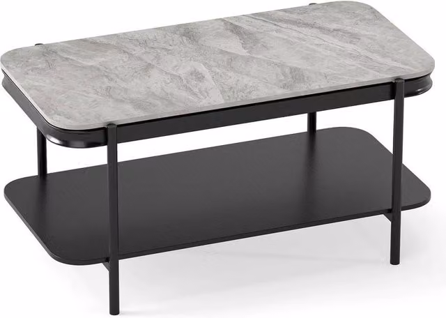 KORVIXA Modern 2 Tier Rectangular Centre Table in Grey with Ceramic and Metal Finish