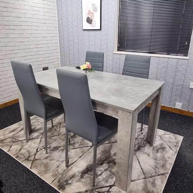 Kosy Koala Modern Grey Dining Set with Rectangular 140cm Table and 4 Faux Leather Chairs