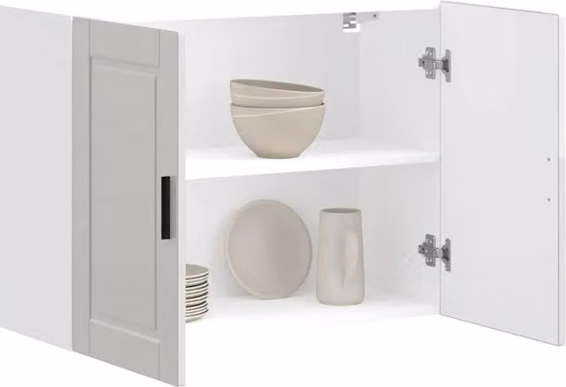Berkfield Home Porto High Gloss White Wall Cabinet with Hinged Doors and Internal Shelves