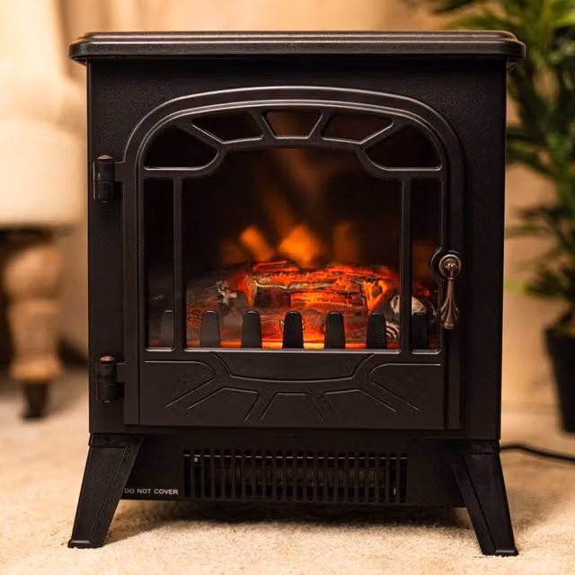 Marco Paul 1850W Electric Metal Fireplace Heater in Black