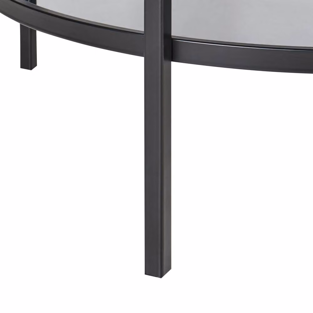 Wyld and Coco Round Coffee Table in Black with Tempered Glass and Mirrored Shelf, Diameter: 80 cm, Height: 45 cm – 4