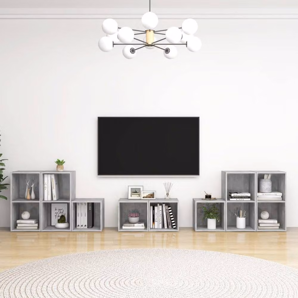 Berkfield Home 8 Piece Classic TV Cabinet Set in Concrete Grey Matt MDF – 2