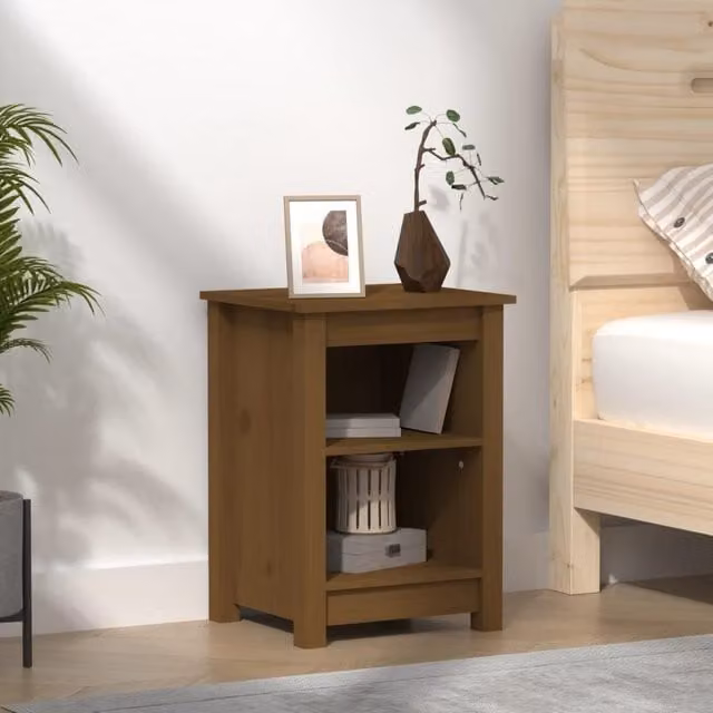 Berkfield Home Honey Brown Solid Wood Pine Bedside Cabinet W/D/H: 40 x 35 x 55 cm