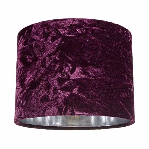 Happy Homewares Modern Purple Crushed Velvet Circular Drum Lampshade with Silver Inner