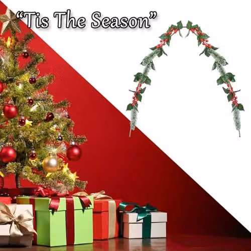 VFM e-Store Christmas Red Berry Pine and Holly Garland Decoration, 150 cm, Red and Green – 5
