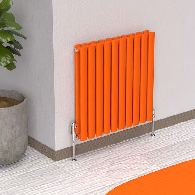 Lux Heat Oval Horizontal Coloured Radiator in Sunburst Orange, W: 60 cm, H: 54 cm